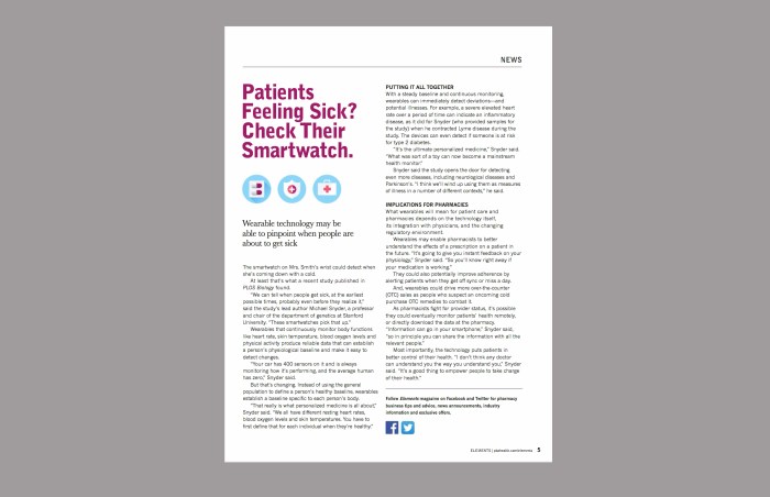 Patients Feeling Sick? article for Elements magazine